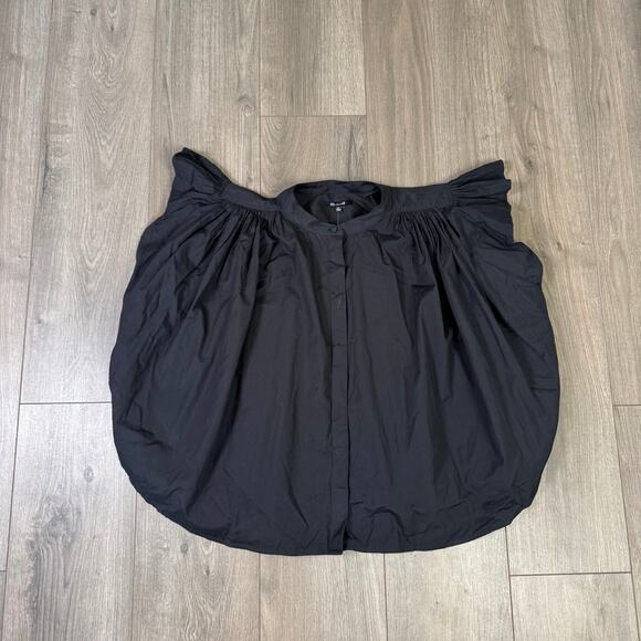 Madewell Poplin Shirred Button-Up Shirt Womens XL Black Ruffle Cap Sleeve NU451 - Picture 4 of 8